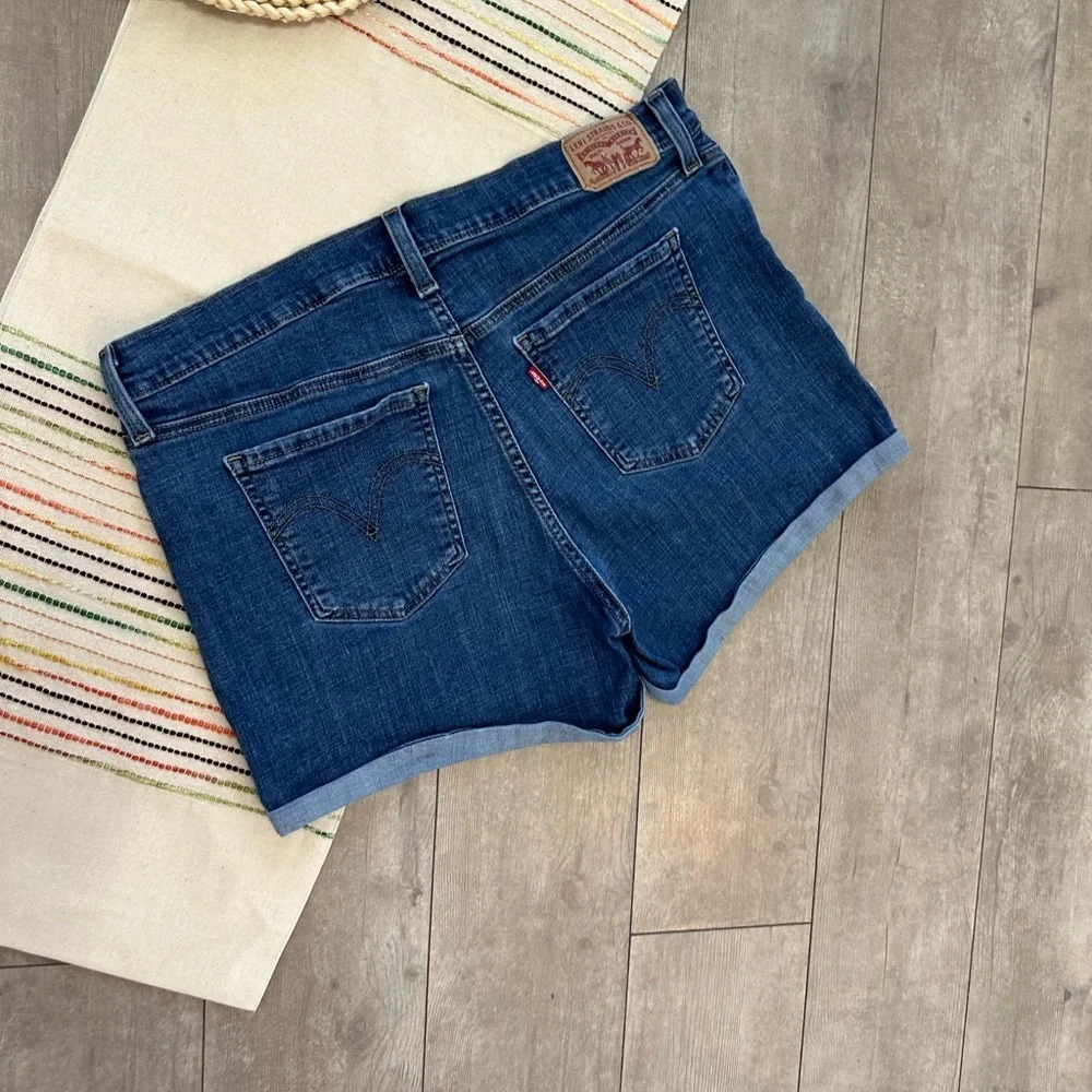 Levi’s Women’s Mid Length Shorts Rolled Cuffed Casual Blue Jean Denim Shorts